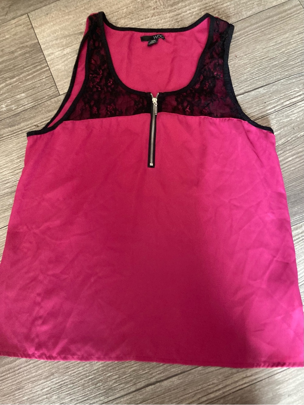 WDG Fuchsia Lace-Detail Tank Top with Black Trim